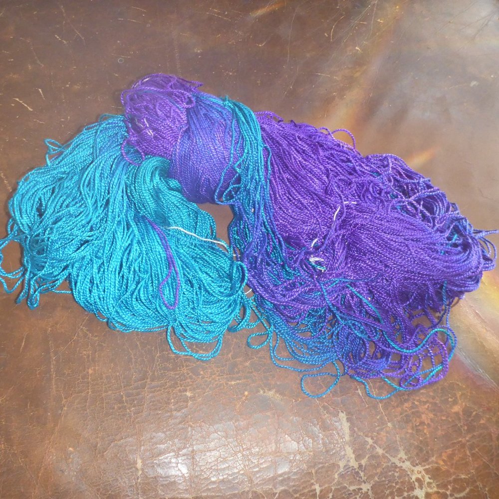 1 Large Hank Hand Dyed Rayon Yarn - Color Aqua Green/Blue & Purple